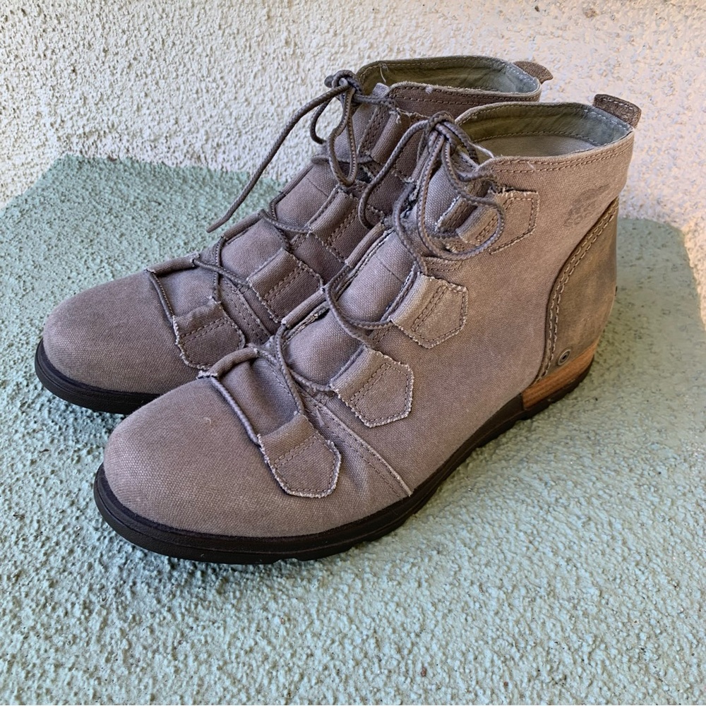 SOREL Major Low Lace Up Ankle Boot Gray Canvas Leather Size 9.5